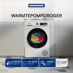 Heinner HHPD-V8T2KA++ Warmtepompdroger – 8 kg – 15 Programma’s – Digitaal Display – PureBeam+ Trommelverlichting – Omkeerbare Deur – Wit – 5 Jaar Garantie — thumbnail 6
