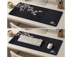Grote Muismat 80x30 | Gaming Muismat | Zwart | XXL | Antislip | Desktop Mat | Computer Mat | Japanse blossom