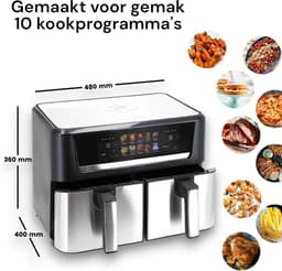 airfryer – 12Liter – 2800W – Heteluchtfriteuse – Dubbele Airfryer – 10 Programma’s – PFAS-Vrij – Royal Swiss® — thumbnail 7
