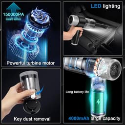 Handstofzuiger met Accu – 15000 PA | 4-in-1 Mini Autostofzuiger | Krachtige Draadloze Schoonmaker voor Auto, Keuken, PC, Bank, Huis & Huisdierenhaar | USB-oplaadbaar – Compact & Slim — thumbnail 5