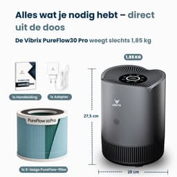 Vibrix PureFlow30 Pro Luchtreiniger / Air Purifier – EPA 14 + koolstoffilter – 180 m³/u – Voor kamers tot 30 m² – Ionisator – App-bediening – Zeer stil met slaapstand – Luchtkwaliteitindicator — thumbnail 9