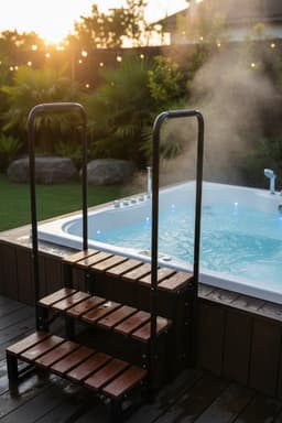 Whirlpool-trap met dubbele leuningen – 3-traps spa-treden voor whirlpool en zwembad – Afneembare U-vormige leuning, antislip treden, verstelbare voet, draagvermogen van 204 kg – Novihome Spa Step Deluxe — thumbnail 6