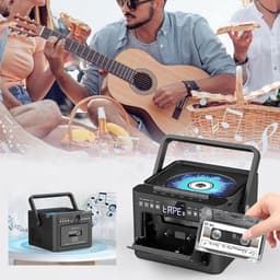 Retro muziekspeler - Bluetooth Speaker - Combispeler - CD speler - 5000mAh Batterij - CD/Cassette/Radio/Bluetooth - Met Afstandsbediening - Voor Binnen & Buiten - Zwart — thumbnail 8