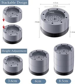 Wasmachine dempers - 8 stuks - Wasmachine Verhoger - Stapelbaar - demper Pads - Antislipmatjes - Wasdroger Verhoger - Geluidsdemper Wasmachine - geschikt voor wasmachine en wasdroger — thumbnail 6