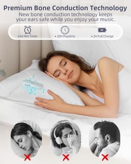 Slaapsprekers - Kussenluid sprekers - Bluetooth-luidspreker - Beengeleiding Muziek Slaaphoofdtelefoon - Onderkussen Bluetooth Speaker - Botgeleiding Technologie - Witte Ruis - Draadloos - Voor een betere nachtrust(Wit) — thumbnail 5