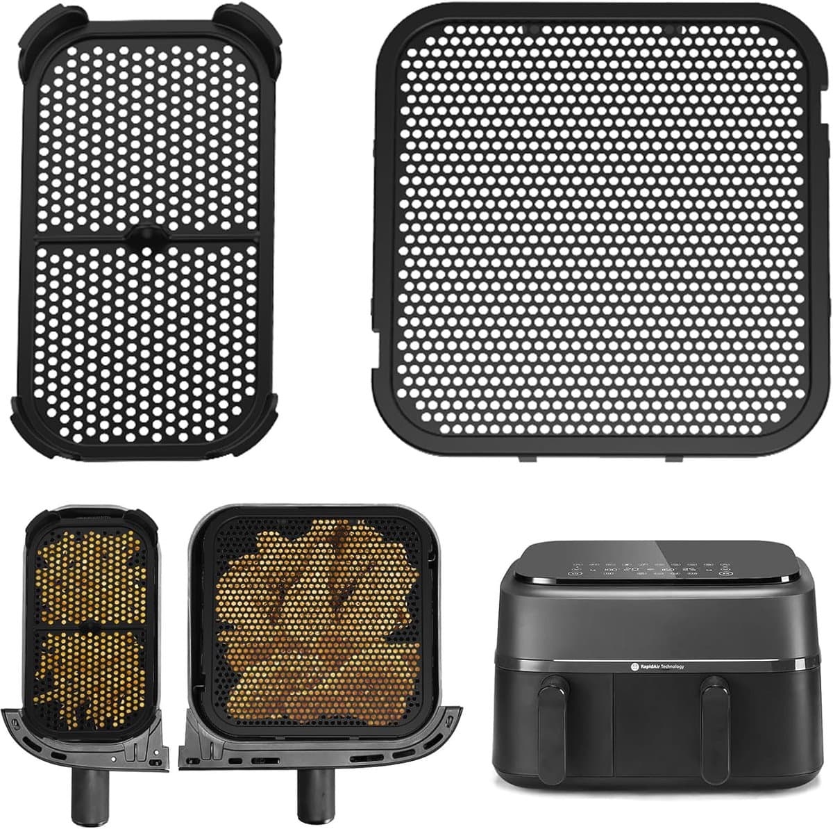 2 stuks siliconen spatbescherming accessoires voor Philips Airfryer 3000 Dual Basket NA350, Airfryer accessoires voor Philips Steam Airfryer 5000 Series Dual Basket, siliconenvorm spatbescherming voor — afbeelding 1
