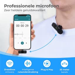 Nuvance Draadloze Microfoon - Geschikt voor Usb-C & 8-Pin - Lavalier - Microfoon Draadloos - Dasspeld - Plug & Play — thumbnail 2