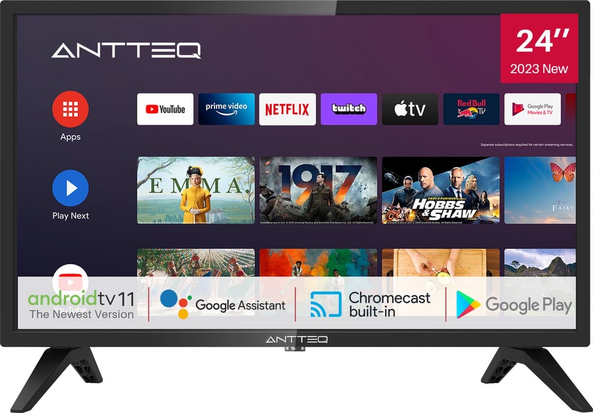 ANTTEQ AG24F1DCU - Android TV 24 inch (61 cm)Smart TV - met Google Assistant, Chromecast, Netflix, Prime Video, Google Play Store,Disney+, Wi-Fi, Triple Tuner, Android TV 11 — afbeelding 1