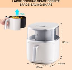 Klarstein Heteluchtfriteuse, XL Airfryer om te Frituren, Friteuse met Stoomfunctie, Temperatuurkeuze en 16 Programma’s, Airfryer voor Heteluchtfrituren, Heteluchtfriteuse zonder Olie 1500 W, 7,5 Liter — thumbnail 7