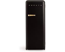 CREATE - Koelkast in retrostijl - Zwart - Handvat Goud - FRIDGE RETRO 281L