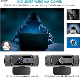 Full HD Webcam met Ruisvrije Microfoon - Incl. Tripod en Webcam Cover - 1080P - Voor Laptop en PC - Windows en Mac — thumbnail 6