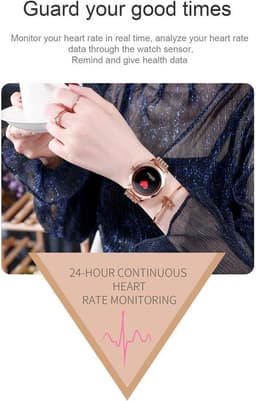 Darenci Smartwatch Me Shine Pro - Smartwatch dames - Smartwatch heren - Activity Tracker - Touchscreen - Stalen band met steentjes- Dames - Heren - Horloge - Stappenteller -Bloeddrukmeter -Verbrande calorieën -Zuurstofmeter -Roségoud -Spatwaterdicht — thumbnail 9