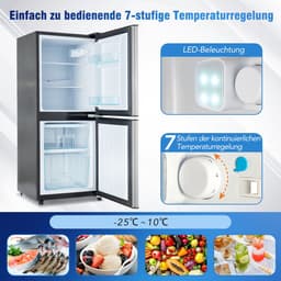 Merax 106L Mini Koelkast met Vriesvak – Minikoelkast 60L Koelruimte en 46L Vriesruimte – 7 Temperatuurinstellingen – LED-Verlichting – Stil 45 dB – Zilver — thumbnail 12