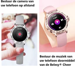 Belesy® Cheer - Smartwatch Dames – Stappenteller – Calorieën –Hartslag – Sporten –Je eigen foto als wijzerplaat - Full Touch – Goud - Milanees — thumbnail 8