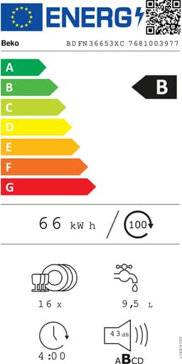 Beko bPRO 500 BDFN36653XC, Vrijstaand, Volledige grootte (60 cm), Roestvrijstaal, Knoppen, LED, 2 mand(en) — thumbnail 2
