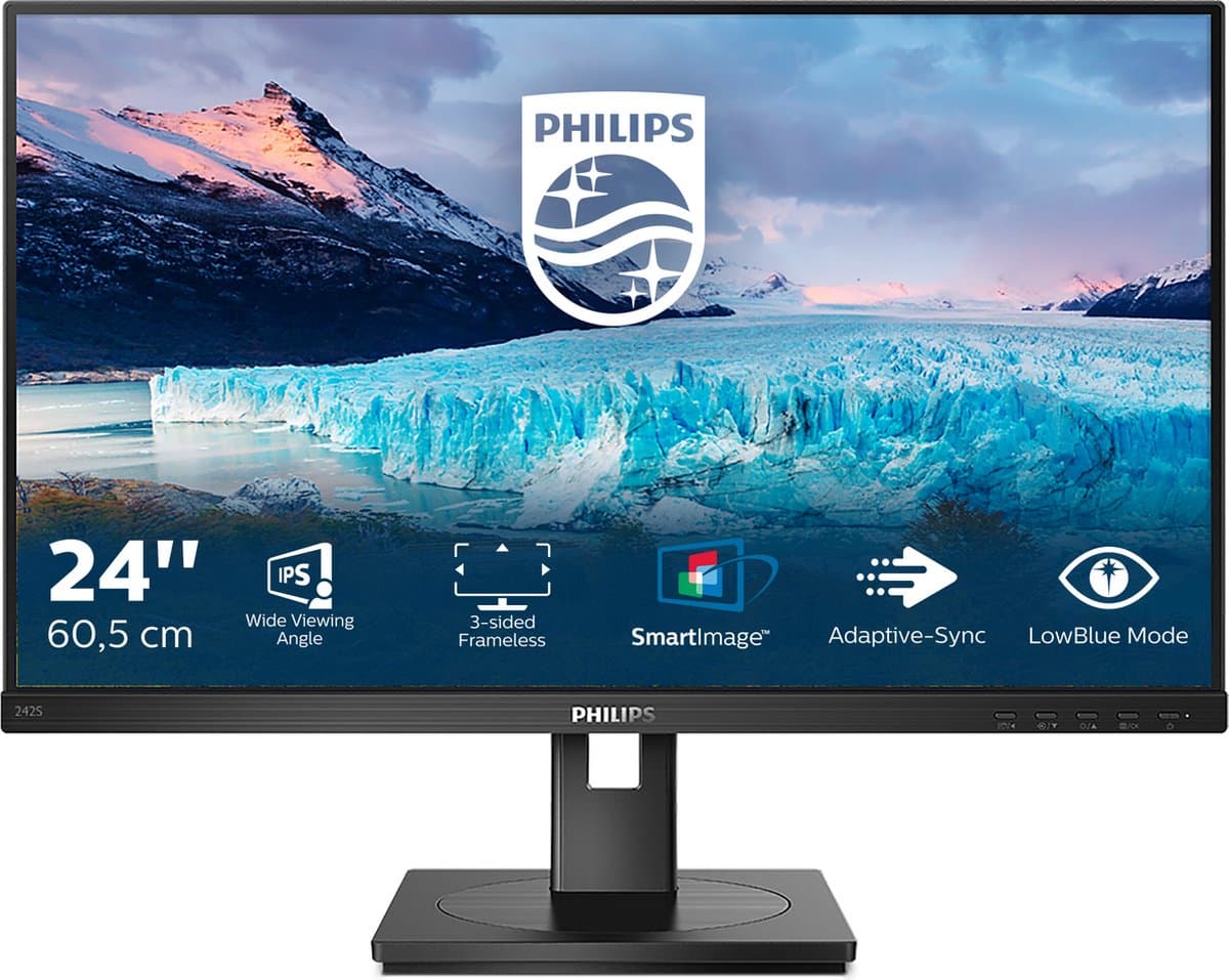 Philips 242S1AE - Full HD Monitor - HDMI-DP-DVI - 24 inch — afbeelding 1