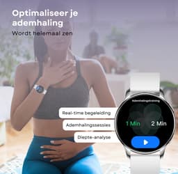 Kiraal Valencia AMOLED Smartwatch voor Dames - RVS, Lederen en Siliconen Bandje - Multisport - Slaapmonitor - Stappenteller - Hartslagmeter - Compatibel met Android en iOS - Zilver en Wit — thumbnail 4