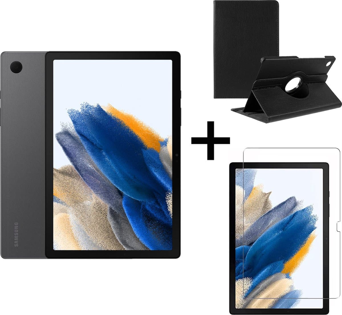 Samsung Galaxy Tab A8 (2021) - 32GB - Wifi - 10.5 inch - Gray + Draaibare hoes + Screenprotector tempered glass — afbeelding 1