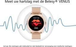 Belesy® VENUS - Smartwatch Dames Rose goud - Horloge - 1.1 inch - Kleurenscherm - Stappenteller - Bloeddruk - Hartslag - Maak je eigen wijzerplaat - Staal – Goud - Moederdag — thumbnail 15