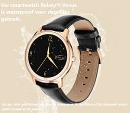 Belesy® VENUS - Smartwatch Dames Rose goud - Horloge - 1.1 inch - Kleurenscherm - Stappenteller - Bloeddruk - Hartslag - Maak je eigen wijzerplaat - Staal – Goud - Moederdag — thumbnail 8