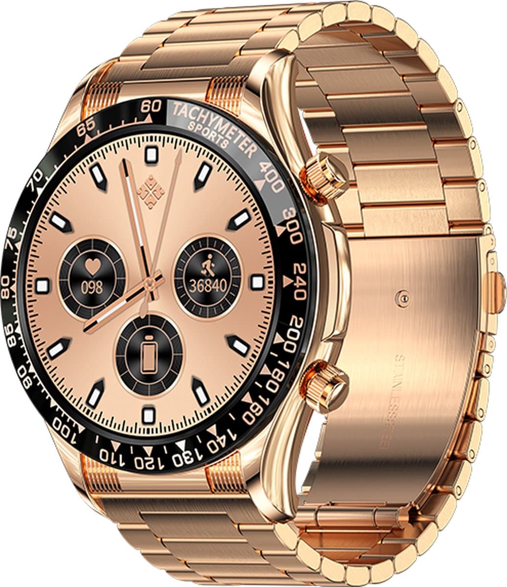 Darenci Smartwatch Superior Pro - Smartwatch heren - Activity Tracker - Touchscreen -  Bluetooth bellen - Bluetooth muziek - Stalen band - Heren - Horloge - Stappenteller - Bloeddrukmeter - Verbrande calorieën - Zuurstofmeter - Waterdicht - Roségoud — afbeelding 1