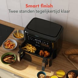 KitchenBrothers Dubbele Airfryer - PFAS-Vrij - 2400W - Dual Zone - 9L - Snackverdeler - Heteluchtfriteuse - Airfryer XXL - 10 Kookprogramma's - Zwart — thumbnail 3