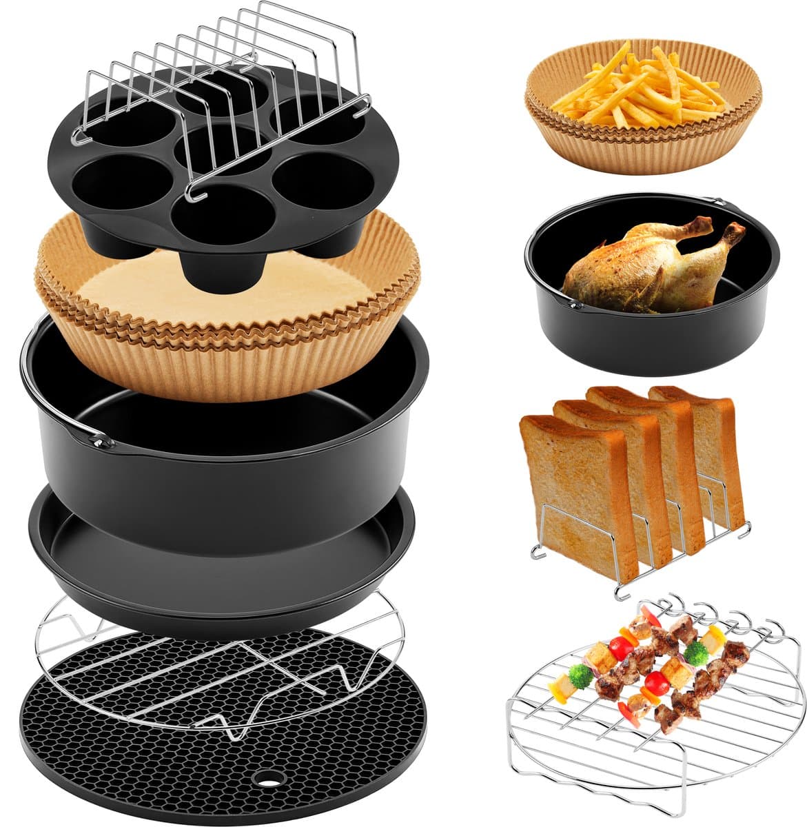 Airfryer Accessoires Complete Set - Ø 20 CM - 8 delig - Vivid Green — afbeelding 1