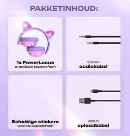 PowerLocus Bobo - Draadloze Koptelefoon voor Kinderen - Bluetooth koptelefoon - 74/85/94dB Volumebegrenzing - Katten Oortjes - Led Verlichting - Paars/Roze — thumbnail 7