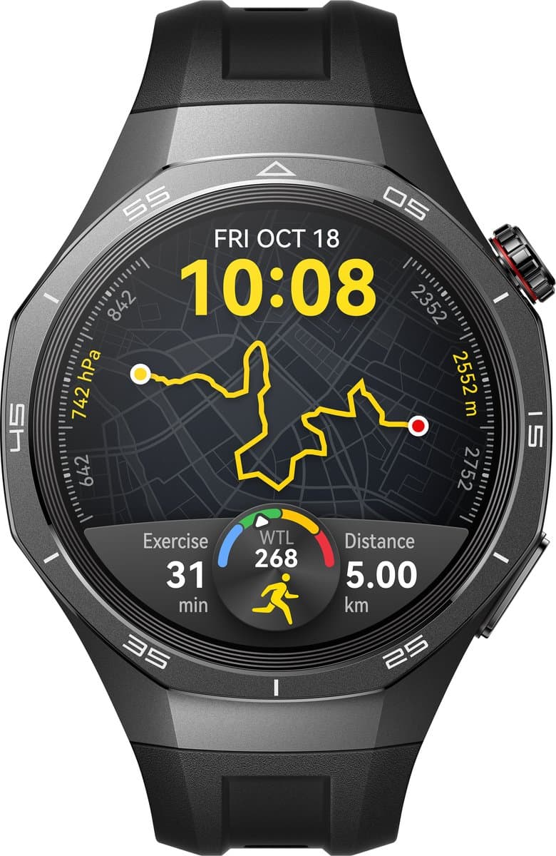 HUAWEI WATCH GT5 Pro 46mm Zwart Fluoroelastomeer Horlogeband - Ondersteuning van Golf en Duiken van 40 meter- Verbeterd 24/7 gezondheidsbeheer - Tot 2 weken batterijduur - Compatibel met iOS & Android — afbeelding 1
