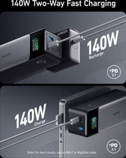Anker 737 Powerbank (PowerCore 24K) 24.000mAh - 140W - 2x USB-C en 1x USB-A Poorten - Zwart/Zilver - Smart Digital Display - Geschikt voor Smartphones en Laptops — thumbnail 3