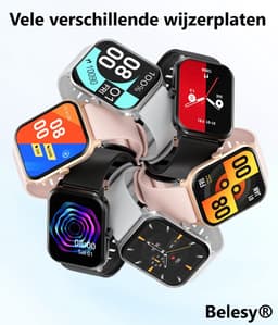 Belesy® KALMIA - Smartwatch Heren – Smartwatch Dames - Horloge – Stappenteller – Calorieën - Hartslag – Sporten - Je eigen foto als wijzerplaat - Kleurenscherm - Full Touch - Splitscreen– Silicone – Zwart - Moederdag — thumbnail 15