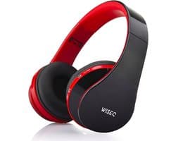 WiseQ Draadloze Koptelefoon Kinderen – Bluetooth Kinderkoptelefoon met Microfoon - Draadloos (Bluetooth) & Bedraad – Inclusief Aux kabel (1m) - Zwart&Rood