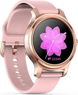 Belesy® SMART - Smartwatch Dames - Smartwatch Heren - Horloge - Bluetooth Bellen - Stappenteller - 1.3 inch - Kleurenscherm - Full Touch - Goud - Roze - Siliconen - Moederdag — thumbnail 2