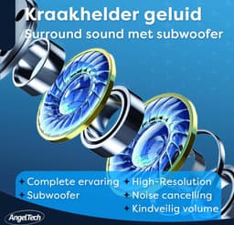 AngelTech Over Ear Kinderkoptelefoon – Hoofdtelefoon kinderen - Volume Begrensd – Draadloos – 20 Uur Speeltijd- Kinder Koptelefoon – Inclusief Audiodraad - Met Microfoon – Noise Cancelling – Roze of Blauw — thumbnail 6