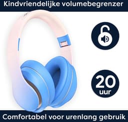 AngelTech Over Ear Kinderkoptelefoon – Hoofdtelefoon kinderen - Volume Begrensd – Draadloos – 20 Uur Speeltijd- Kinder Koptelefoon – Inclusief Audiodraad - Met Microfoon – Noise Cancelling – Blauw of Roze — thumbnail 2