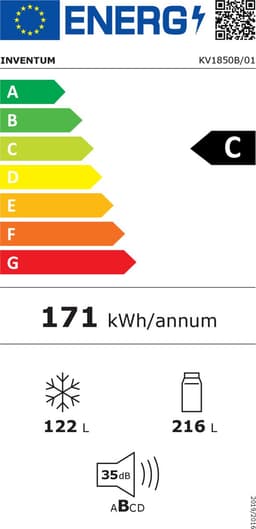 Inventum KV1850B No Frost energiezuinige koel-vriescombinatie - 185 cm hoog - 338 liter - Zeer stil: 35 dB - Superkoelen - Supervriezen - Energielabel C - Vrijstaand - Zwart — thumbnail 2