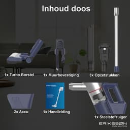 Erikssøn Steelstofzuiger Air Pro Elite 9000 - 2 Accu's - Stofzuiger Draadloos - Zonder Zak Op Accu - Grijs/Blauw — thumbnail 9