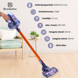 Bradedos® Draadloze steelstofzuiger – Geschikt voor dierenharen – 5 opzetstukken — thumbnail 3