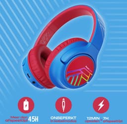 PowerLocus Bobo - Draadloze Koptelefoon voor Kinderen - Bluetooth koptelefoon - 74/85/94dB Volumebegrenzing - Led Verlichting - Audio Sharing Functie - Blauw/Rood — thumbnail 8