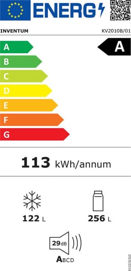 Inventum KV2010B No Frost energiezuinige koel-vriescombinatie - 201 cm hoog - 378 liter - Zeer stil: 29 dB - Superkoelen - Supervriezen - Vershoudlade - Energielabel A - Vrijstaand - Zwart — thumbnail 2