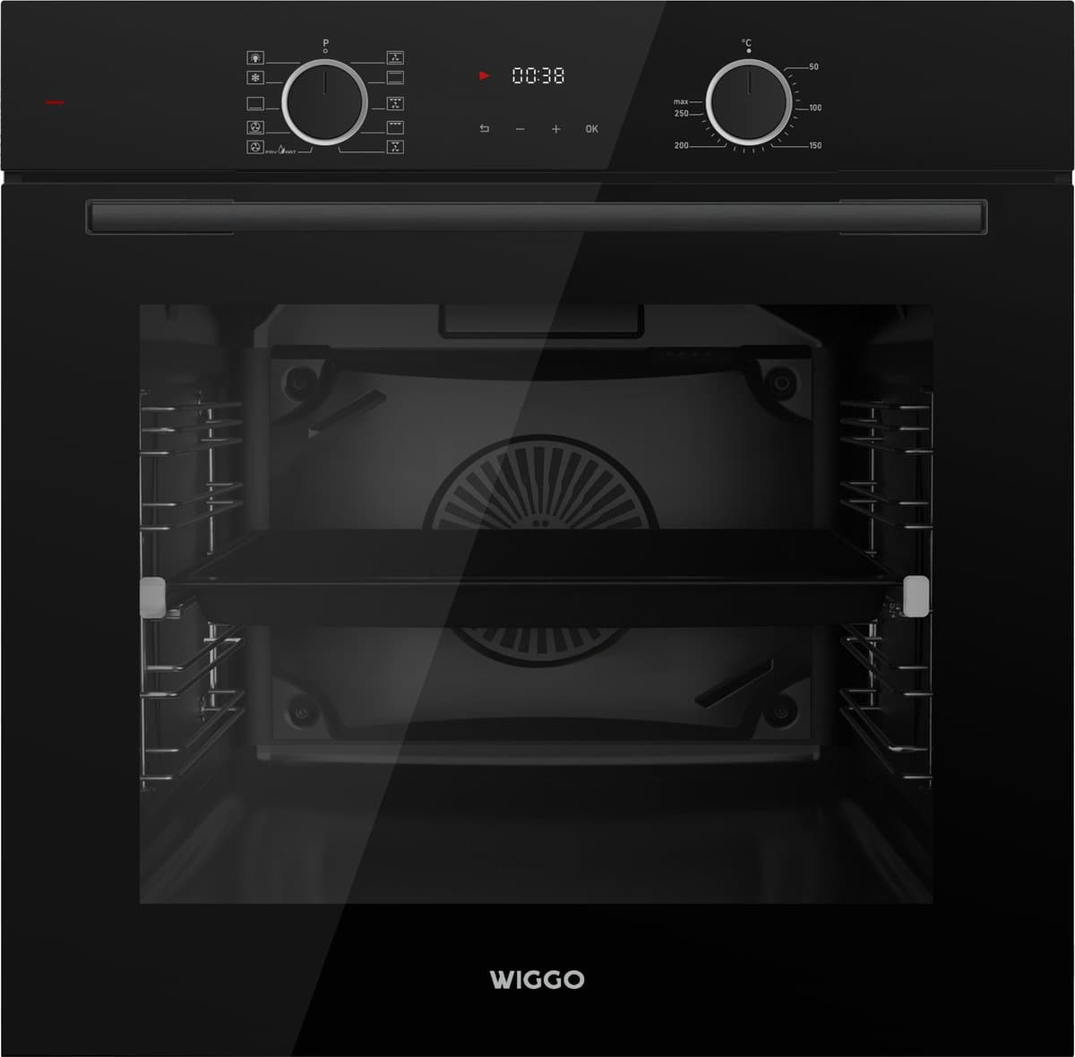Wiggo WO-BFA610(B) - Inbouw heteluchtoven - 73L - Airfryer functie - Hetelucht - Soft Close deur - Telescooprails - Energieklasse A - Zwart - 5 jaar garantie — afbeelding 1