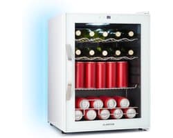 Klarstein Drankkoeler Coachella 60 Drankenkoelkast - 60 liter met wifi, glazen deur, LED-binnenverlichting, 3-18 °C, 7 lichtkleuren, 3 metalen schappen, energie-efficiëntieklasse E, wit - Drankkoelkast - Touch - RVS - Drankenkoeler