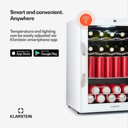 Klarstein Drankkoeler Coachella 60 Drankenkoelkast - 60 liter met wifi, glazen deur, LED-binnenverlichting, 3-18 °C, 7 lichtkleuren, 3 metalen schappen, energie-efficiëntieklasse E, wit - Drankkoelkast - Touch - RVS - Drankenkoeler — thumbnail 7