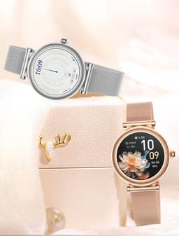 Knobbout Luxe Dames Smartwatch 1.27” met Kristallen – Bluetooth Bellen – HD Touchscreen – Hartslag, Bloeddruk & SpO₂ Monitoring – Vrouwelijke Gezondheidsfuncties – AI spraakassistent– IP68 Waterdicht – Rosé goud stalen horlogeband — thumbnail 16