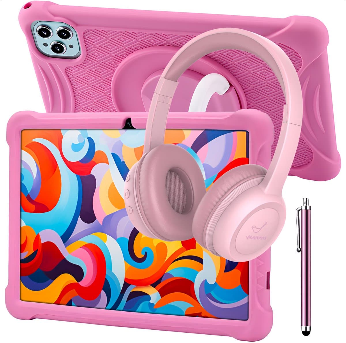 ATouch Combipakket - Kindertablet Tab 10 Plus + Kinderkoptelefoon - 64GB+64SD - Vanaf 3 jaar - Roze — afbeelding 1