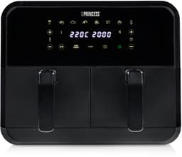 Princess Double Basket Airfryer 182068 - Dubbele Airfryer - 8 liter - 2 manden - XXL - 8 programma’s - 2400W - Dubbele heteluchtfriteuse - Touchscreen - Zwart - 80 °C tot 220°C - Sync functie — thumbnail 2