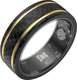WizBay Premium Select® Aluminium Bi-Color Carbon Fiber Goud Smart Ring – Dames Heren – Oplaad Case - Hypoallergeen - Hartslag & Slaap Monitor - IP68 Waterdicht - O2 Meting - Gesture Functie - Multiple Sport Modi - Bi-Color Goud Zwart #08 — thumbnail 4