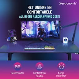 Xergonomic Game Bureau - Gaming Desk - Carbonfiber look - B125xH75xL62 cm - Computer Tafel - Incl. beker-, koptelefoonhouder en kabelorganizer - Xergax - Zwart — thumbnail 8