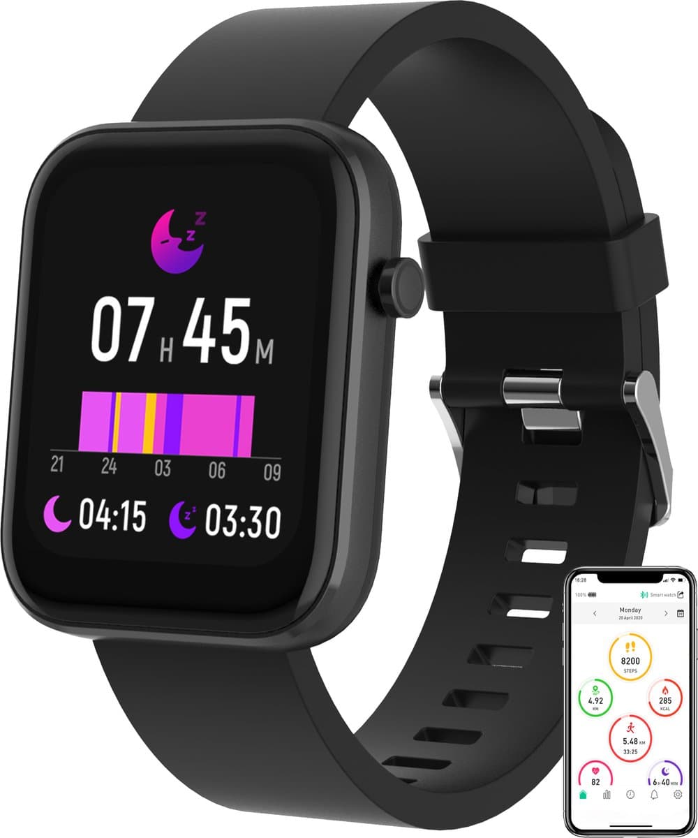 Denver Smartwatch Dames & Heren - Voor Android & iOS - Sporthorloge - Hartslagmeter - Bloeddrukmeter - Stappenteller - Saturatiemeter - Slaapmonitor - Social media activiteit - SW182 - Zwart — afbeelding 1