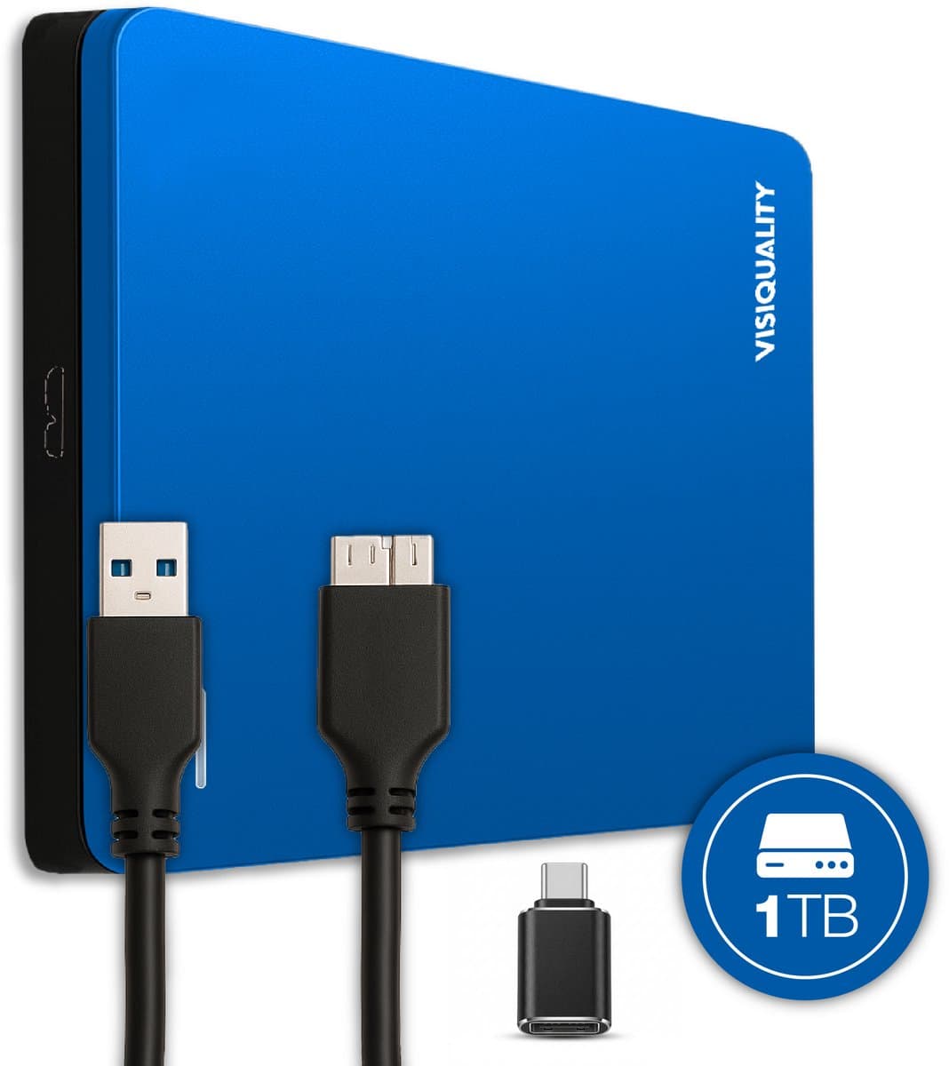 VisiQuality High-Speed Externe Harde Schijf 1 TB - Draagbare Harde Schijf USB 3.0 - Voor Windows & Mac - Xbox & PS4 games - Compact - Met handleiding - Blauw — afbeelding 1